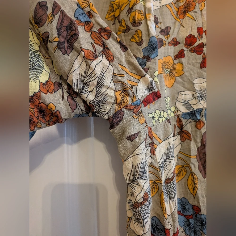 Natural Life Patti Palazzo Pants Wide Leg Floral Tiered Tan Size M Bohemian - Picture 8 of 14